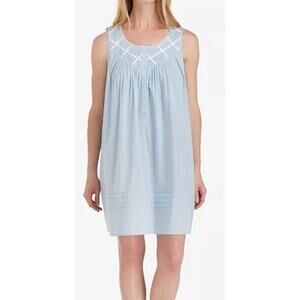 Eileen West Womens Sleeveless Cotton Short Nightgown Blue Small Daisy Poplin